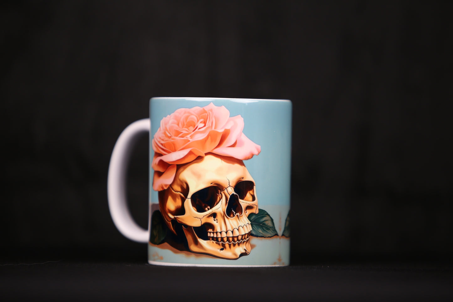 11 oz Pink Flower skull coffee mug